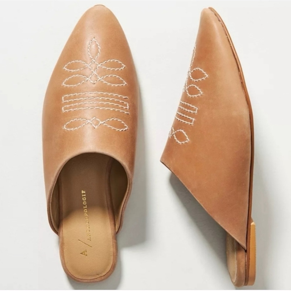 Anthropologie Leather Western Mules